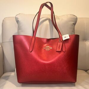 Coach Metallic Avenue Oxblood Tote Bag, NWT